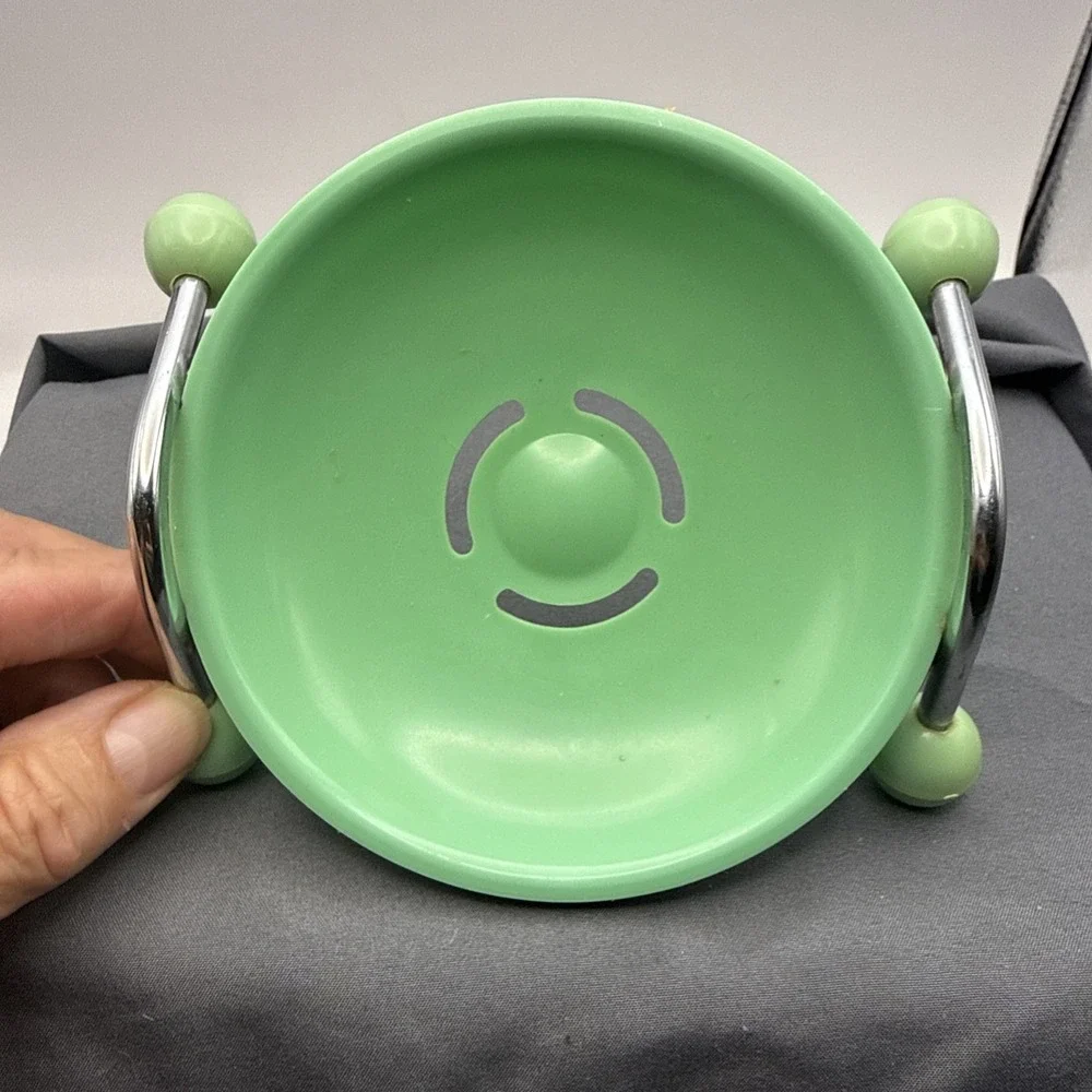 vintage green melamine Soap Dish Round With Metal Arms With Green Ball Feet